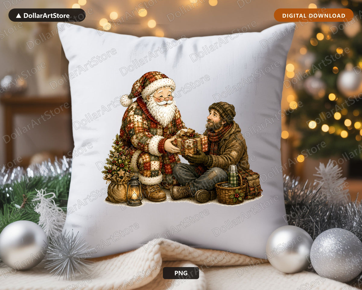 Vintage Santa Patchwork PNG, Christmas Shirt Design, Sublimation Digital Download