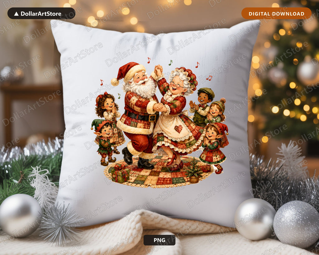 Vintage Christmas PNG, Santa Mrs Claus Elves, Sublimation Design Digital Download