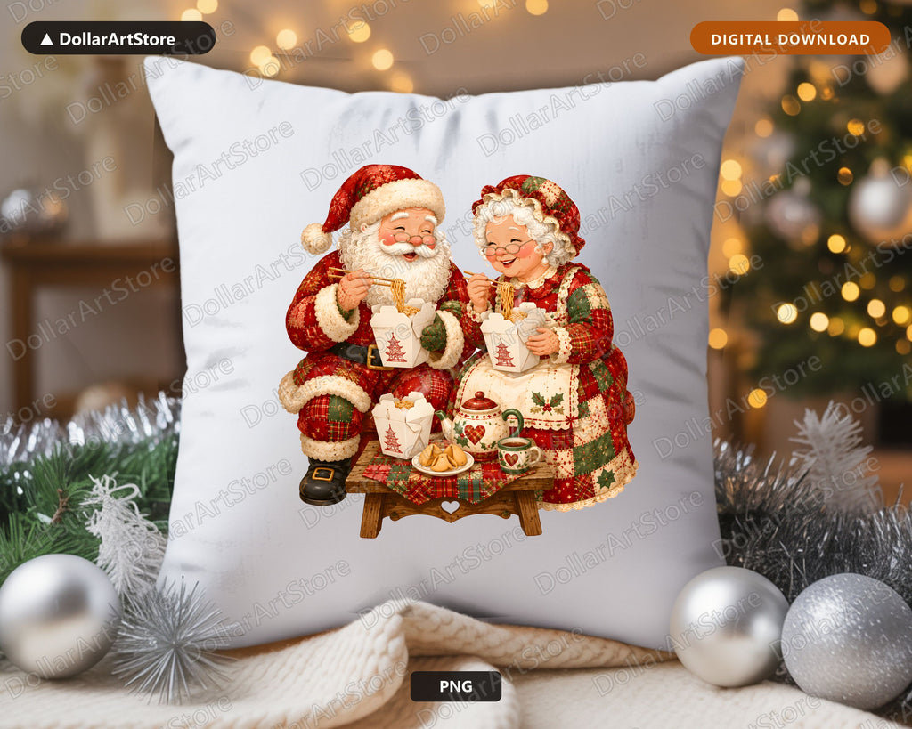 Santa & Mrs Claus PNG, Patchwork Christmas Design, Sublimation Shirt Design
