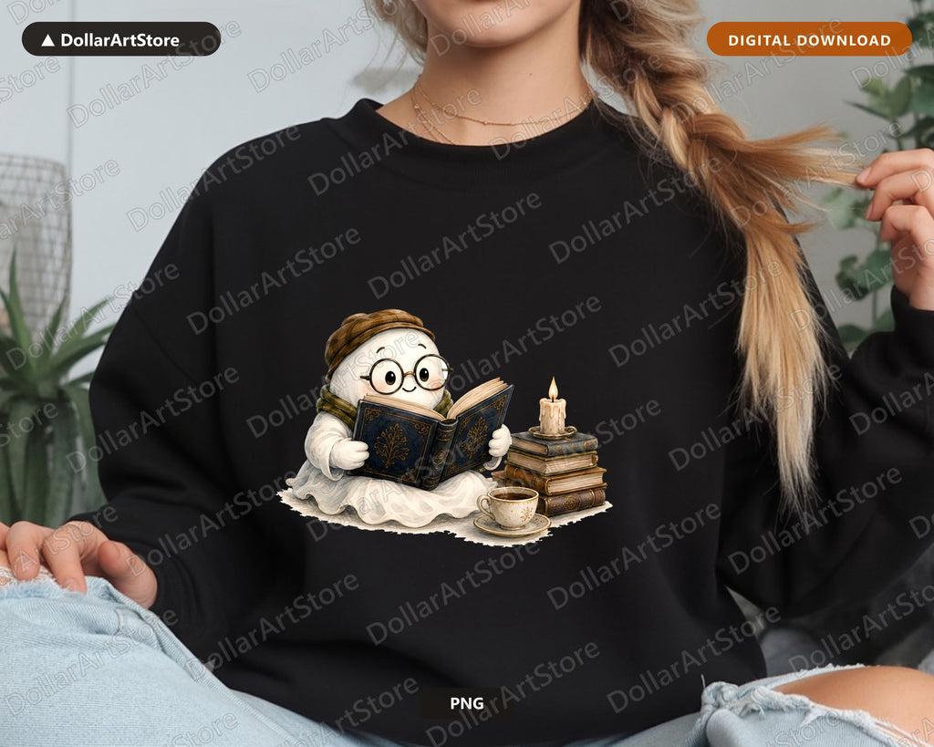 Bookish Ghost PNG, Sublimation Design, Reading Lover Shirt Design