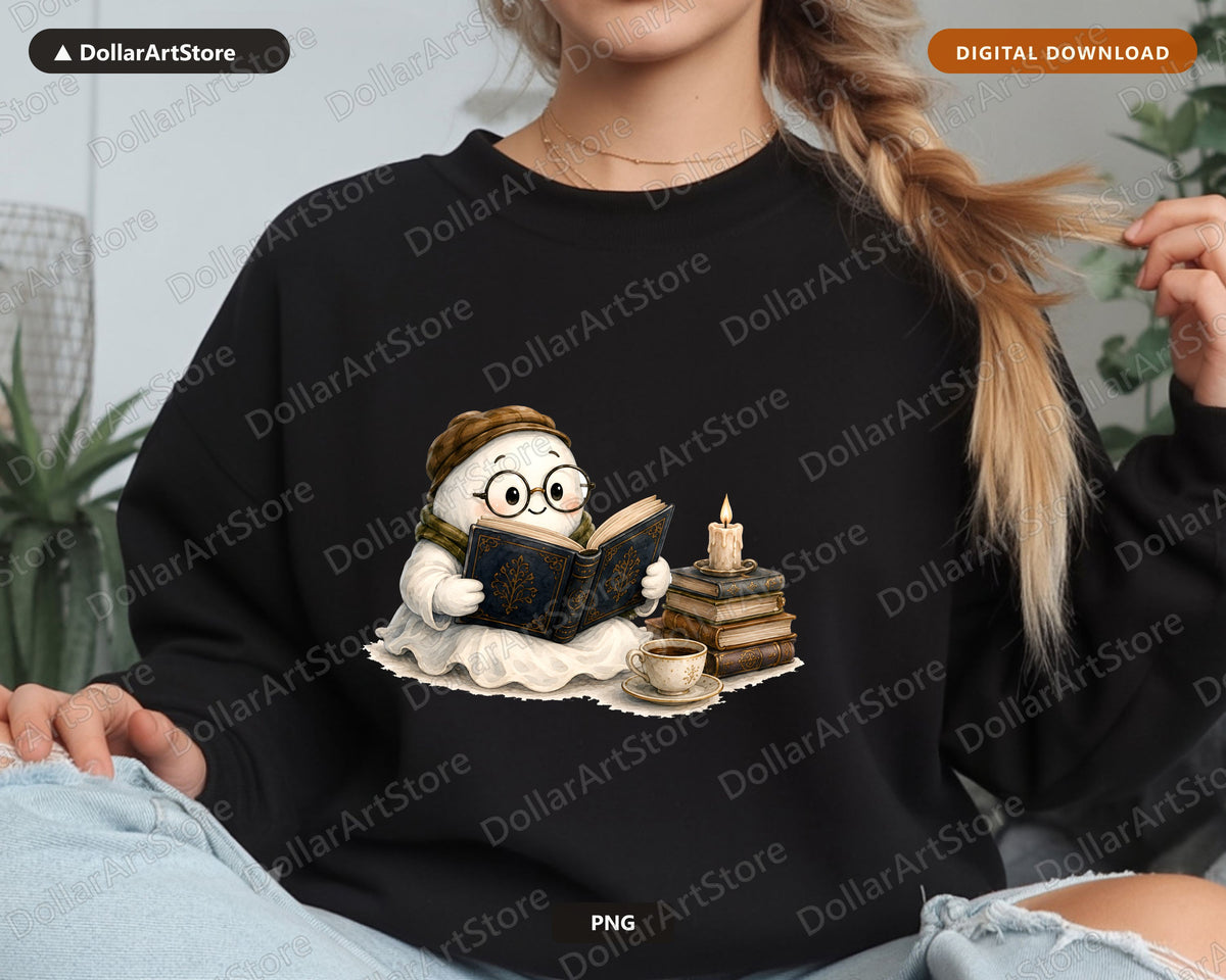 Bookish Ghost PNG, Sublimation Design, Reading Lover Shirt Design