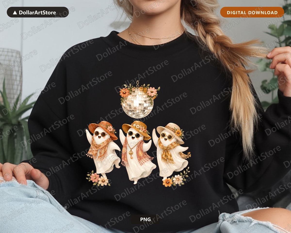 Boho Ghost PNG, Sublimation Design, Retro Halloween Shirt Design Digital Download