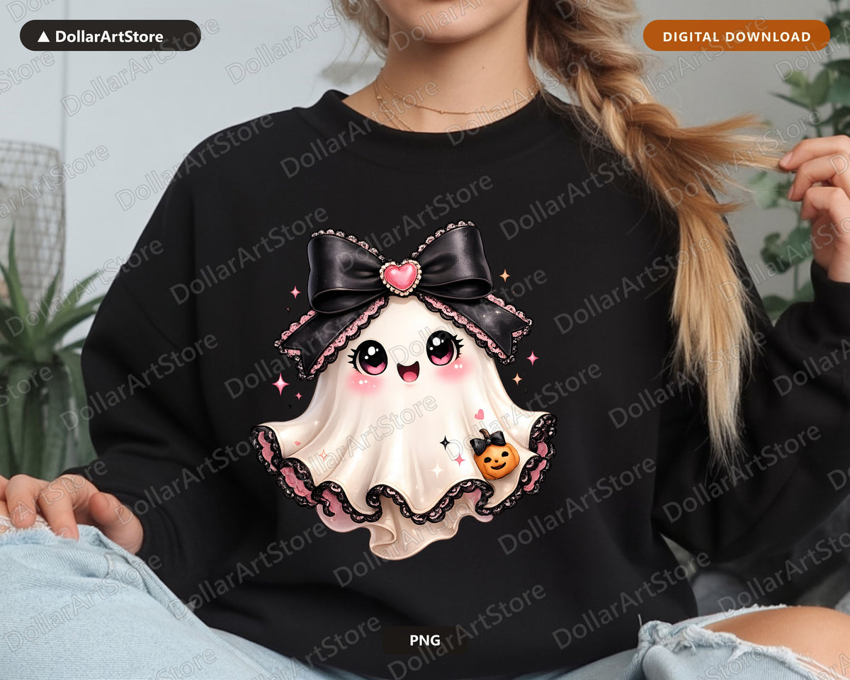 Coquette Halloween Ghost PNG, Cute Sublimation Design, Shirt Print