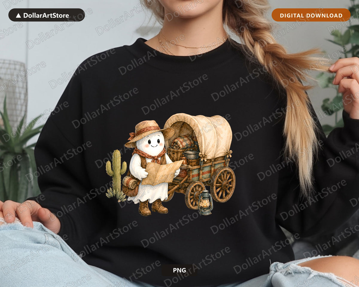 Cowboy Ghost PNG, Western Wagon Sublimation Design, Shirt & Tumbler Graphic Download