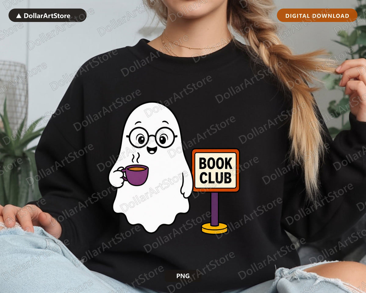 Bookish Ghost PNG, Book Club Design, Sublimation Shirt Design Download
