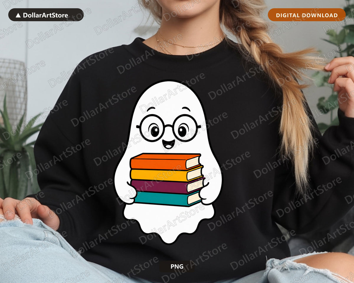 Bookish Ghost PNG, Cute Book Lover Design, Sublimation Shirt Digital Download