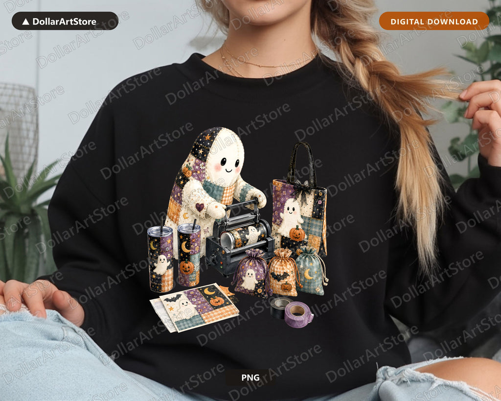 Crafting Ghost PNG Sublimation Design, Halloween Tumbler & Shirt Design