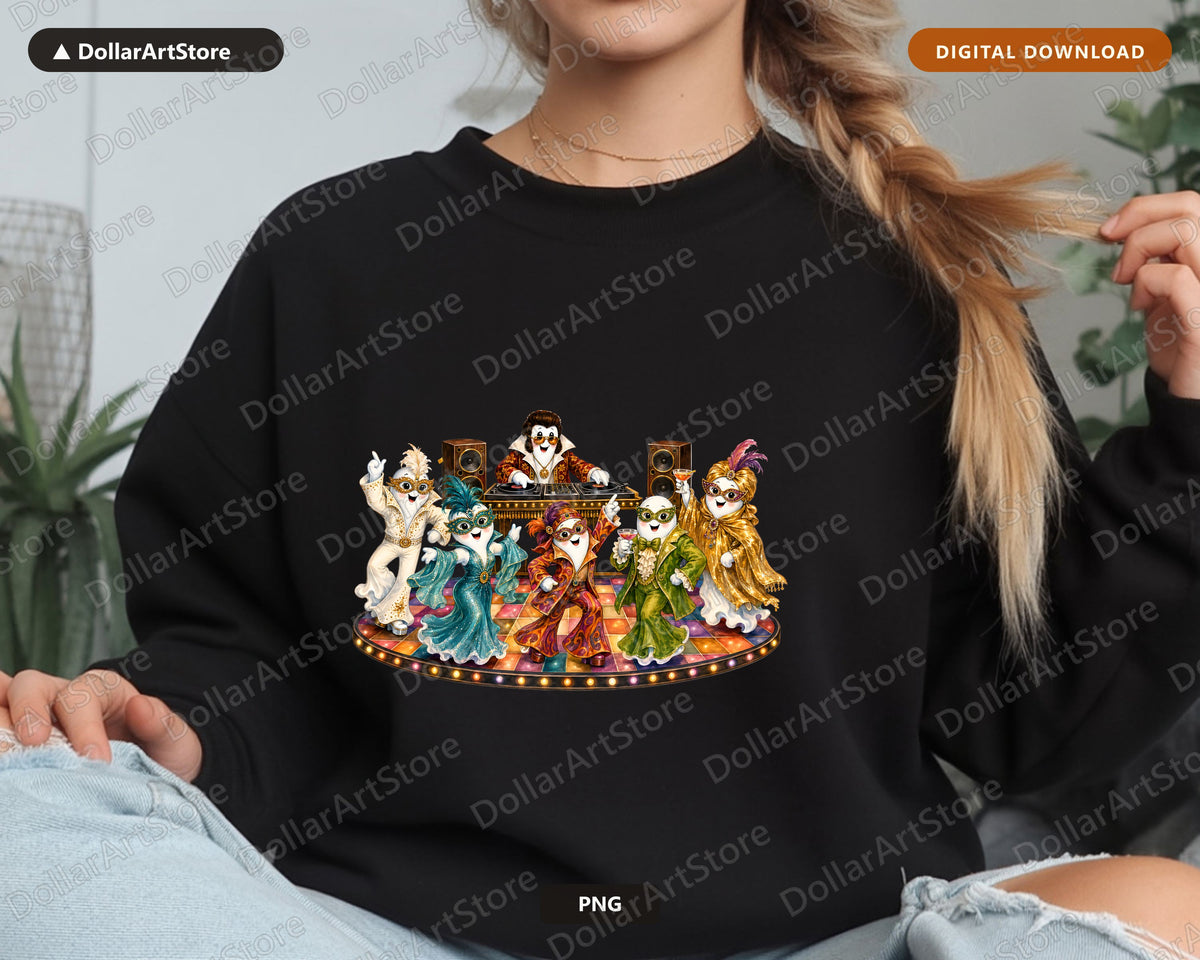Retro Disco Masquerade Costume Party Penguin PNG, Sublimation Design, Digital Download