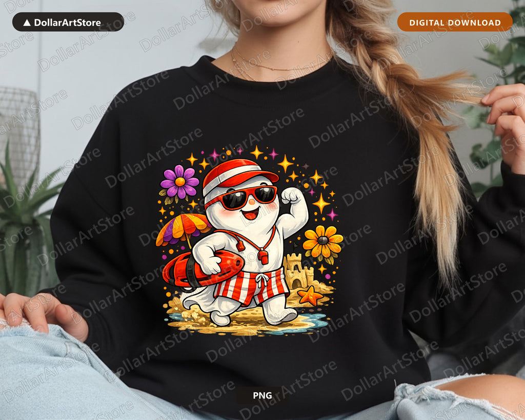 Cool Beach Ghost PNG Sublimation Design, Summer Shirt Print Download