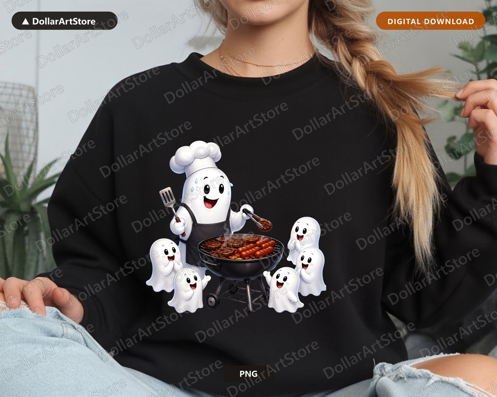 Cute Halloween Ghost Chef PNG, Sublimation Design, Shirt Print Digital Download
