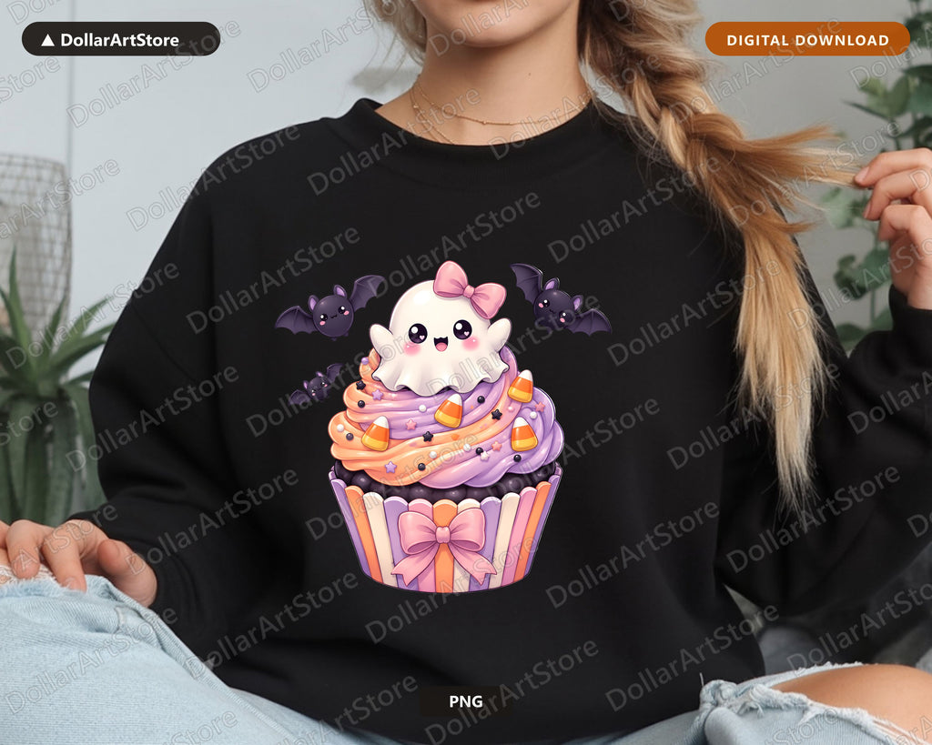 Cute Halloween Ghost Cupcake PNG, Sublimation Design, Shirt Design Digital Download