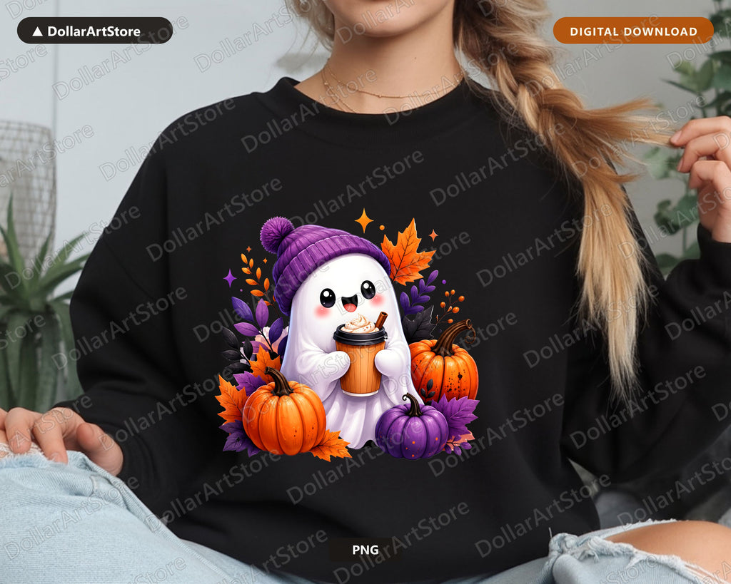 Cute Halloween Ghost PNG, Fall Pumpkin Design, Sublimation Shirt Download