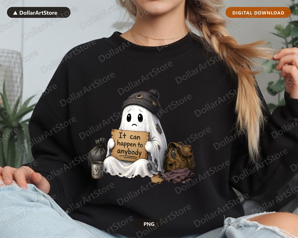 Sad Ghost PNG Sublimation Design, Cute Halloween Shirt Design Digital Download