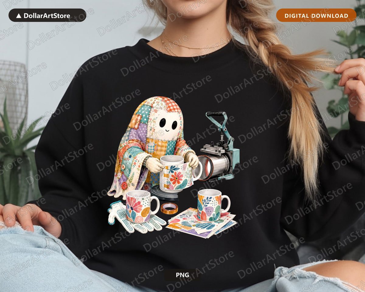 Crafty Ghost PNG Sublimation Design, Tumbler Mug Shirt Digital Download