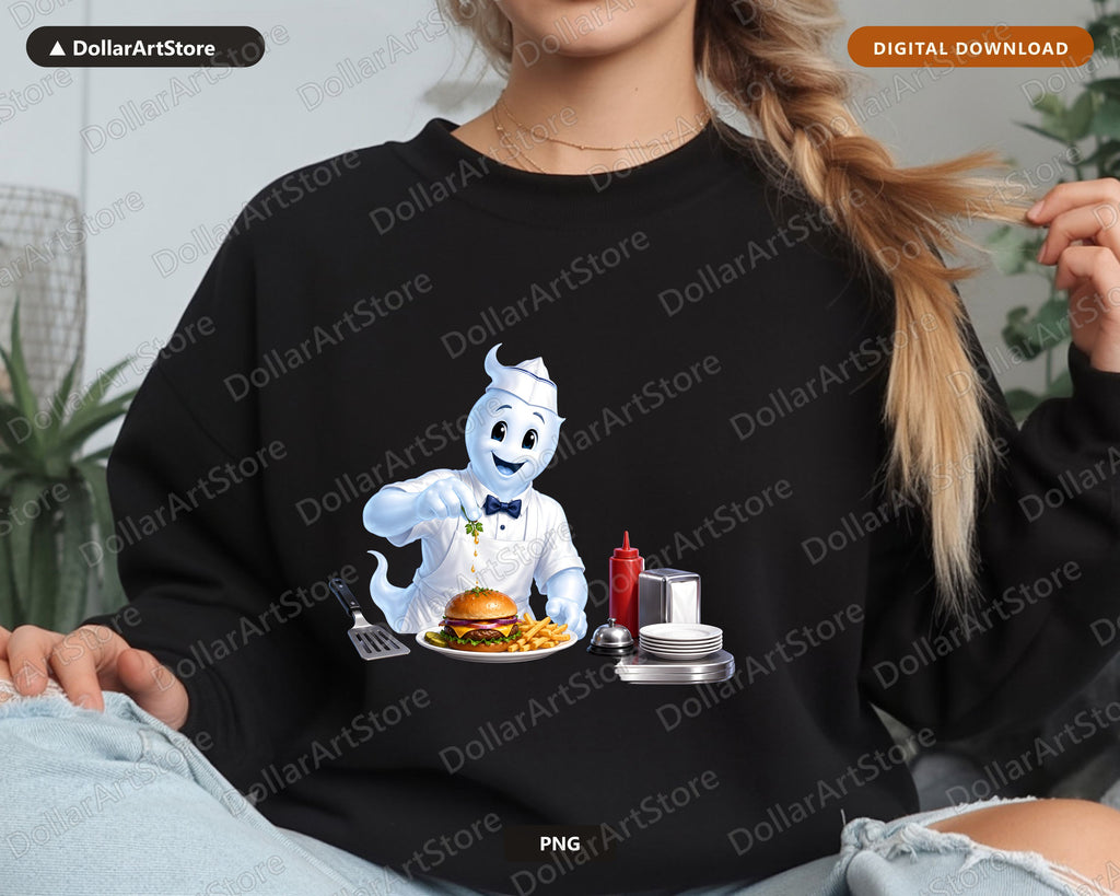 Cute Chef Ghost PNG, Burger Restaurant Design, Sublimation Download