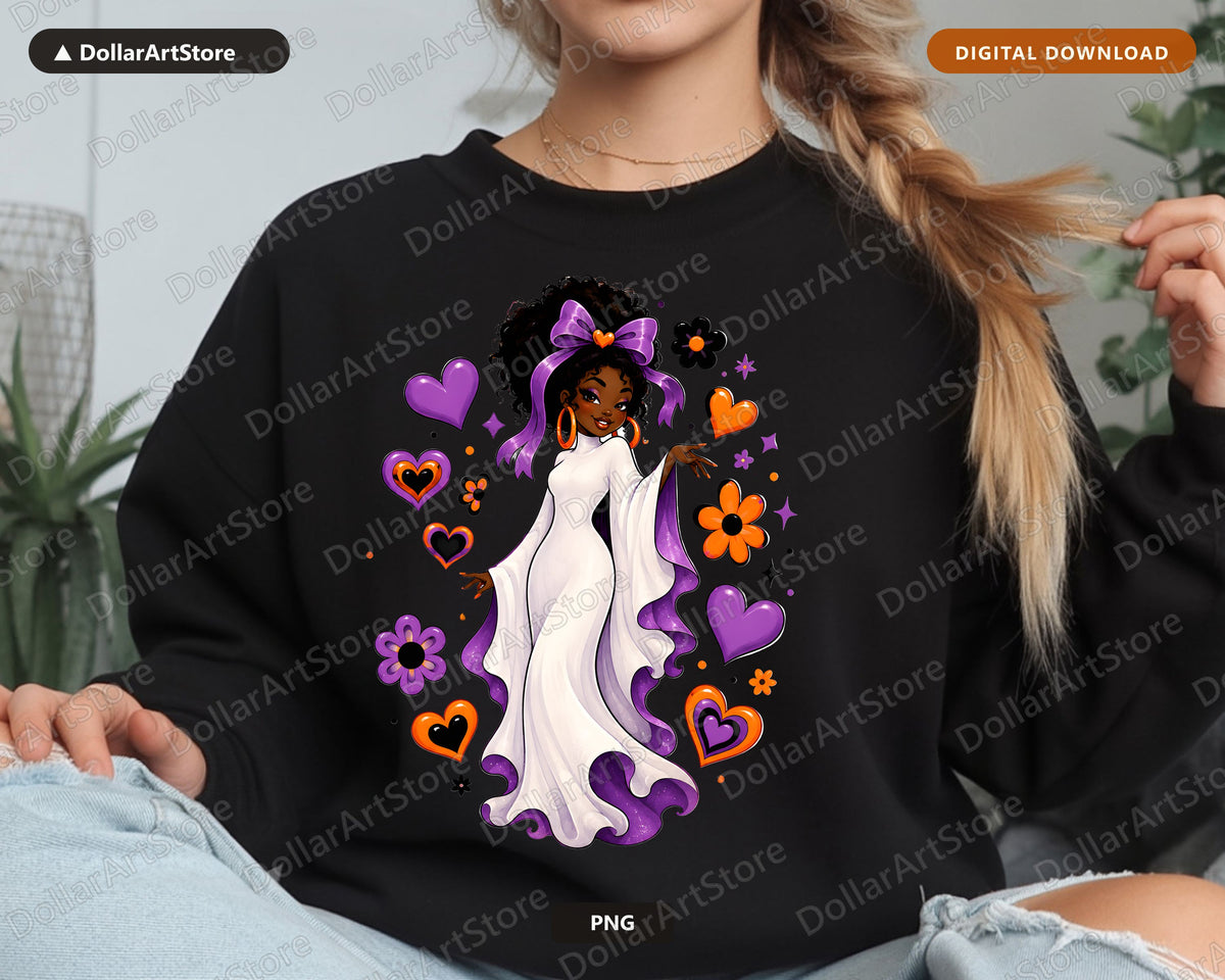 Cute Halloween Ghost Girl PNG, Sublimation Design, Shirt Graphic Download