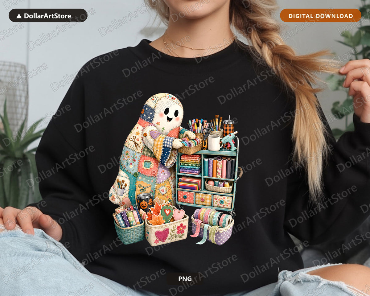Crafting Ghost PNG, Sublimation Design, Print-on-Demand Digital Download