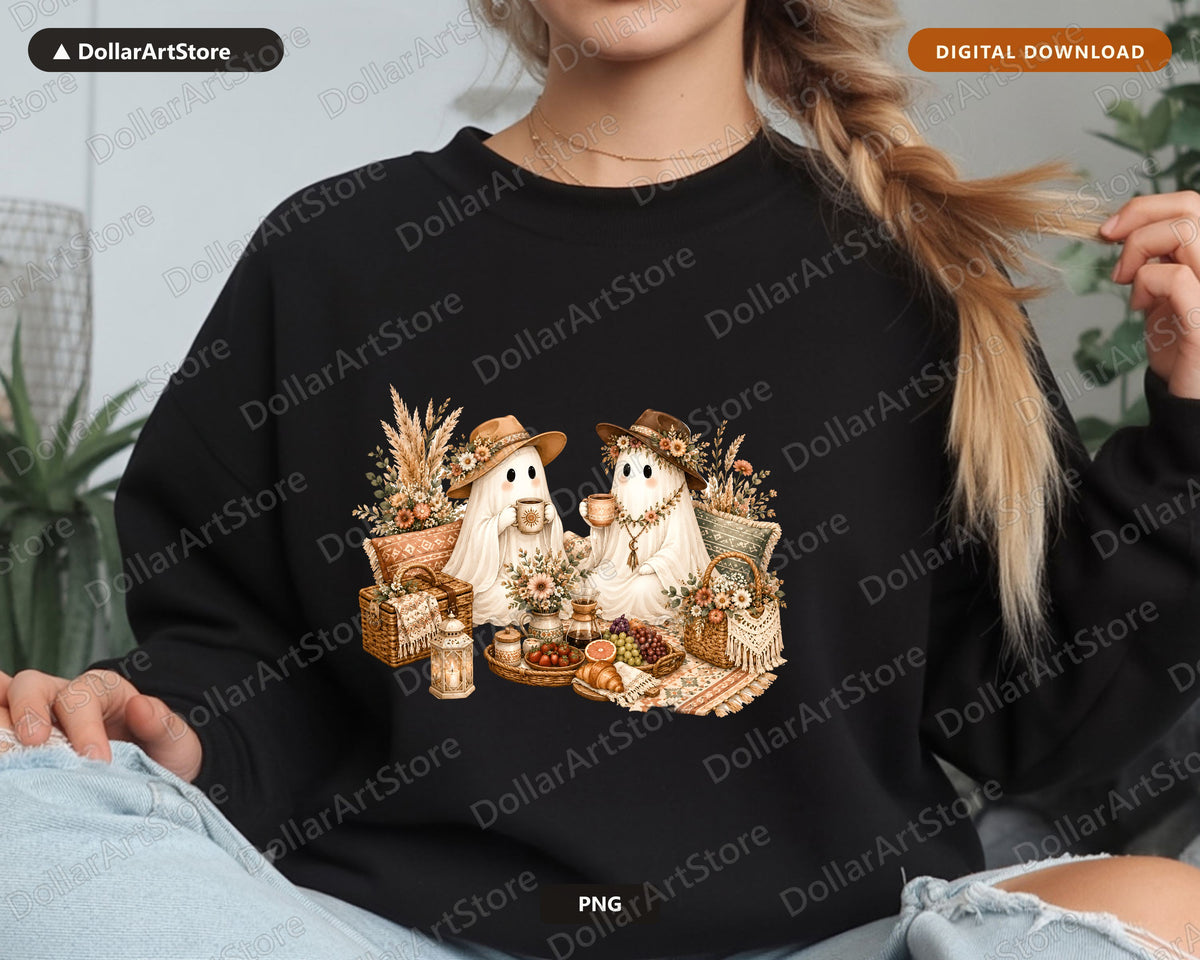 Boho Ghost PNG, Autumn Sublimation Design, Shirt & Tumbler Print Digital Download