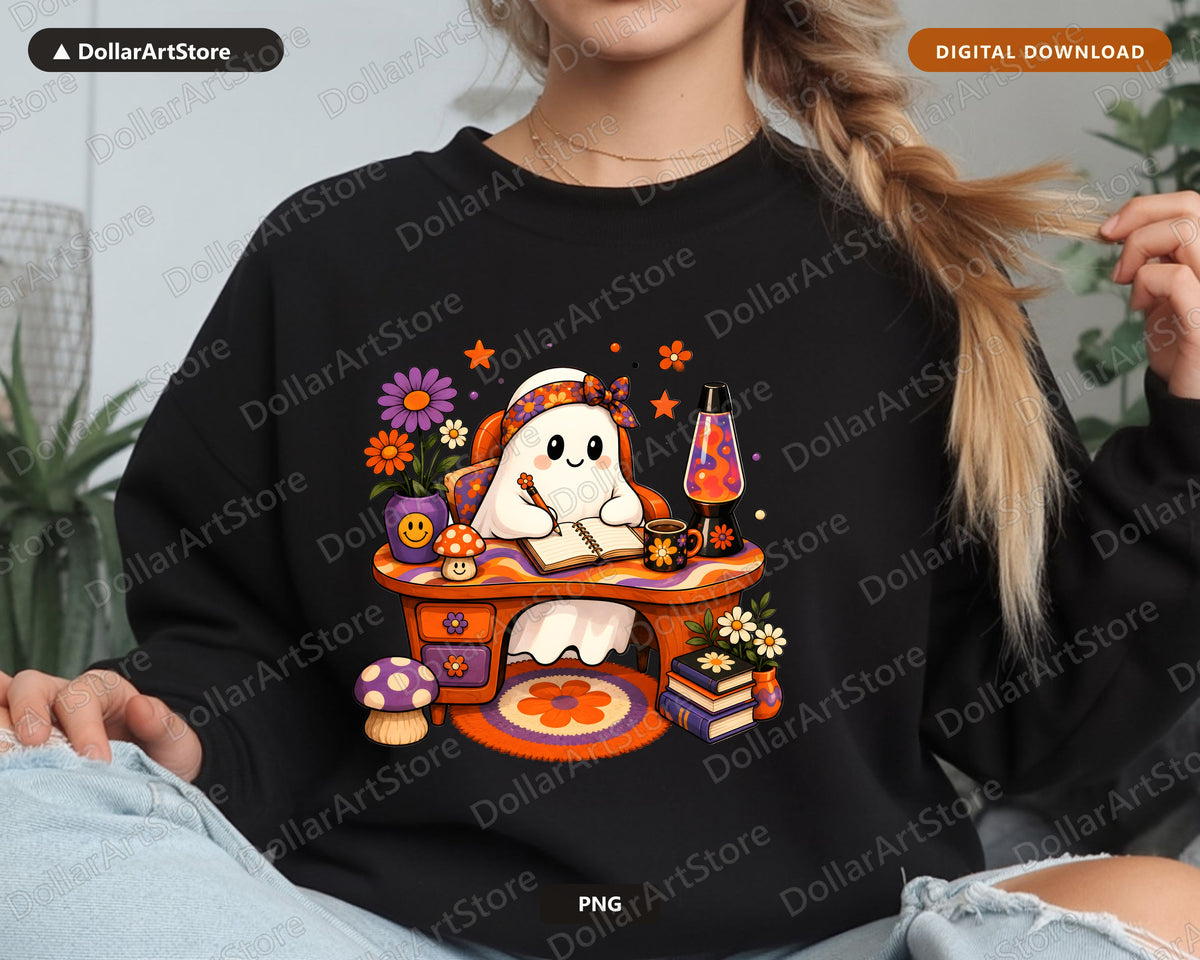 Bookish Ghost PNG, Sublimation Design, Cute Reading Art Digital Download