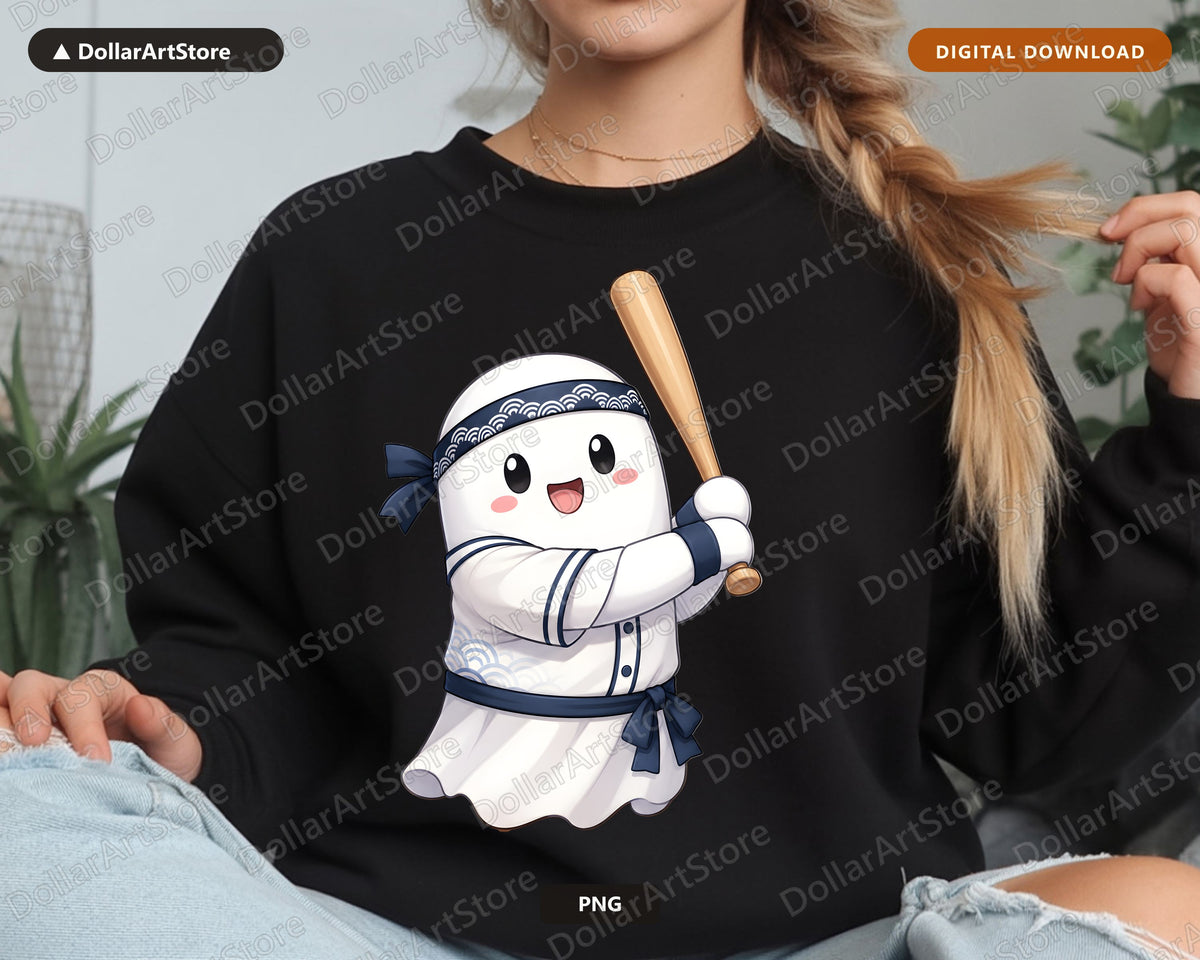 Cute Baseball Ghost PNG, Sublimation Design, Halloween Shirt Design