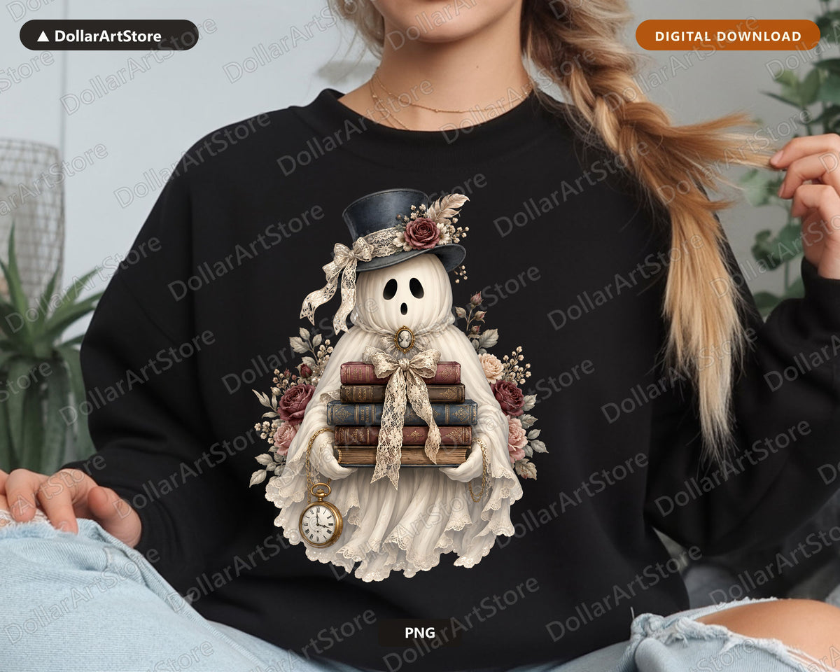 Bookish Ghost PNG, Vintage Gothic Design, Sublimation Shirt & Tumbler PNG