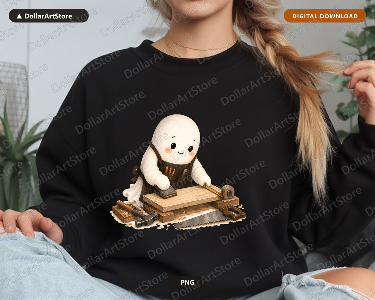 Carpenter Ghost PNG Sublimation Design, Cute Ghost Shirt Design Digital Download