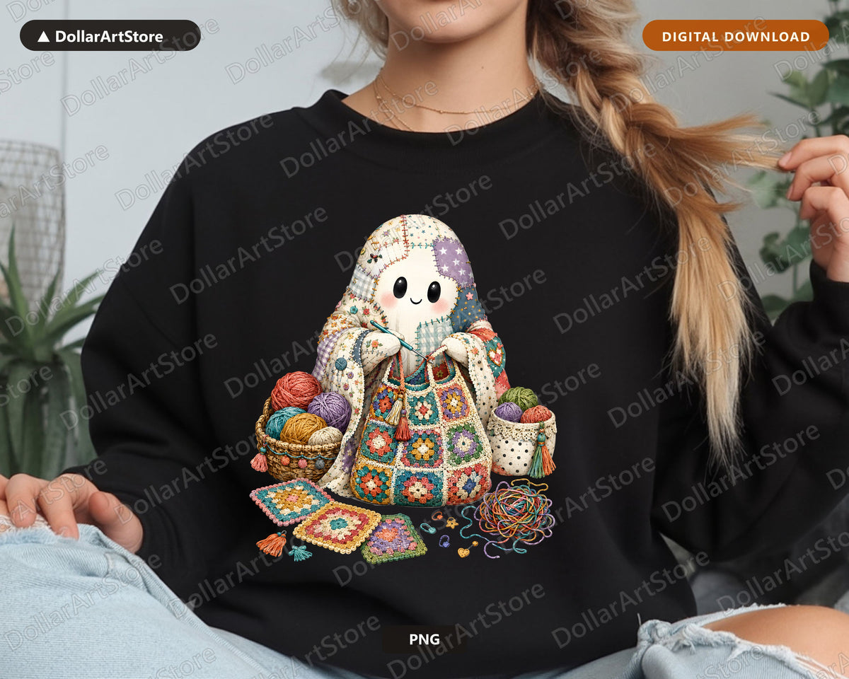 Crafting Ghost PNG Sublimation Design, Cute Crochet Art Digital Download