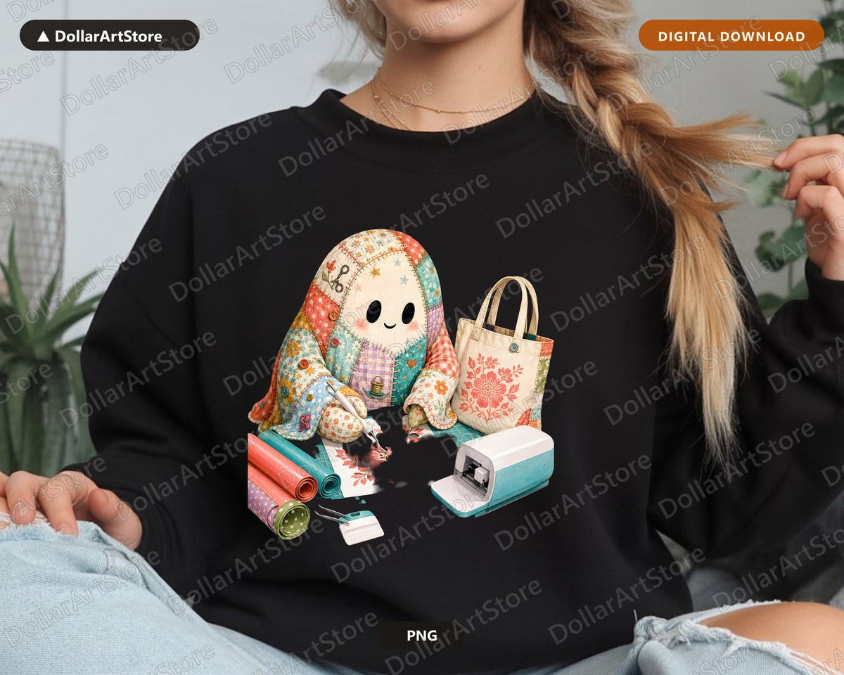 Crafty Ghost PNG Sublimation Design | Sewing Shirt Design Digital Download