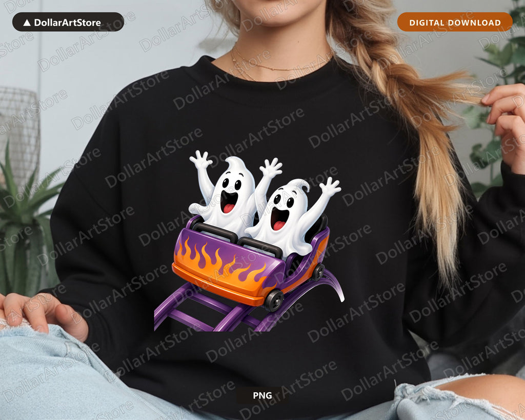 Cute Ghost Roller Coaster PNG, Halloween Sublimation Design, Shirt Design Digital Download