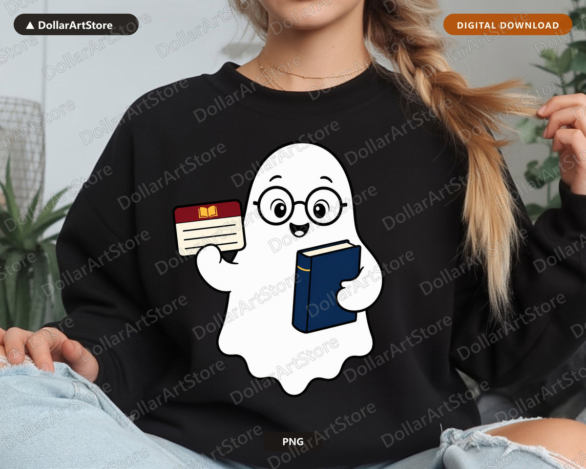 Bookish Ghost PNG, Sublimation Design, Reading Lover Shirt Design