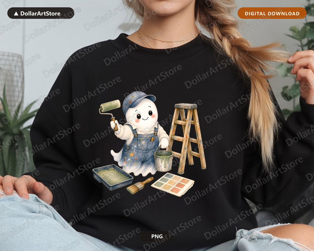 Painter Ghost PNG Sublimation Design, Cute DIY Ghost Shirt Design Digital Download