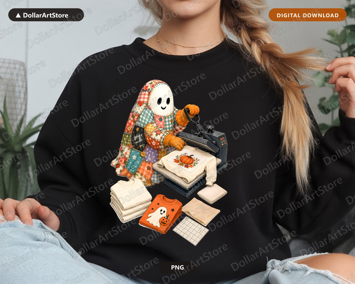 Crafting Ghost PNG, Fall Sublimation Design, Halloween Shirt Print