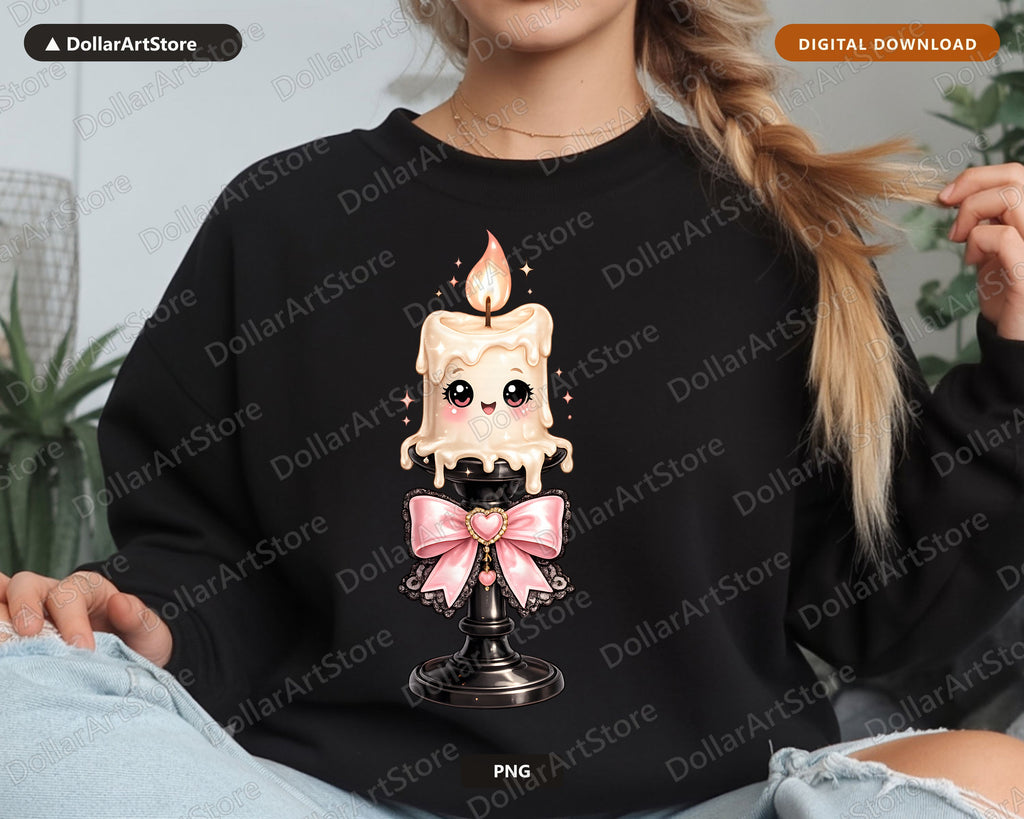 Coquette Halloween Candle PNG, Cute Character Design, Sublimation Shirt Design