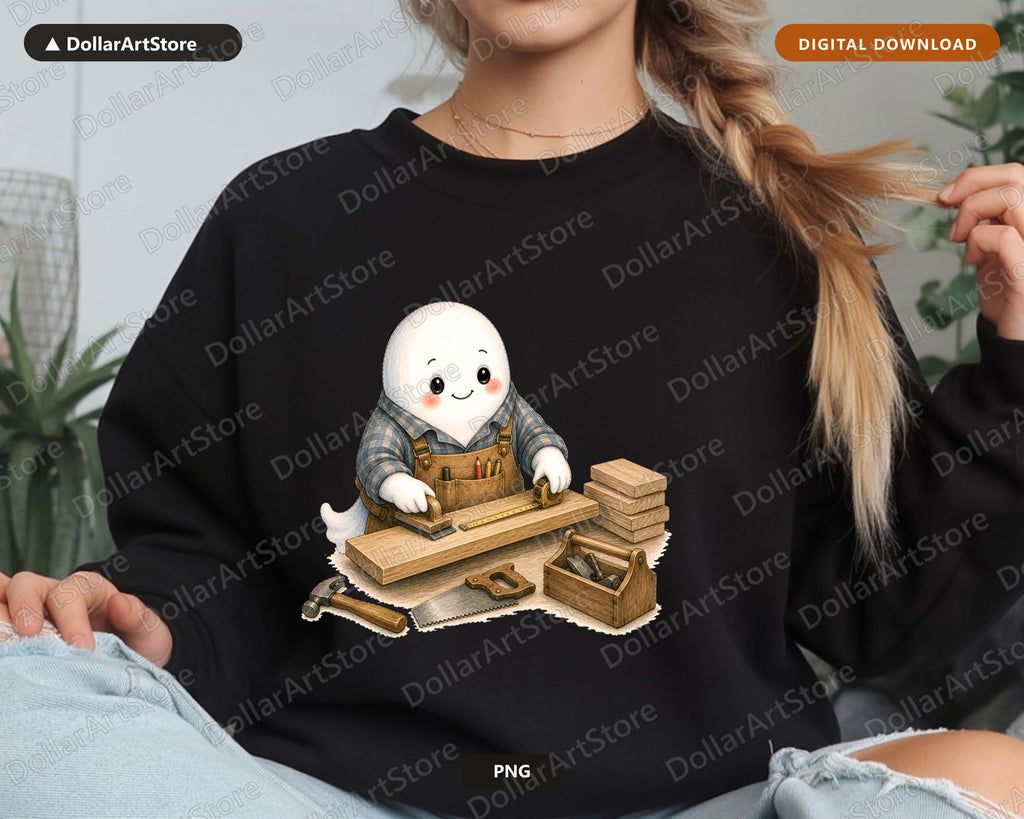 Cute Ghost Carpenter PNG, Sublimation Design, Shirt Design Digital Download