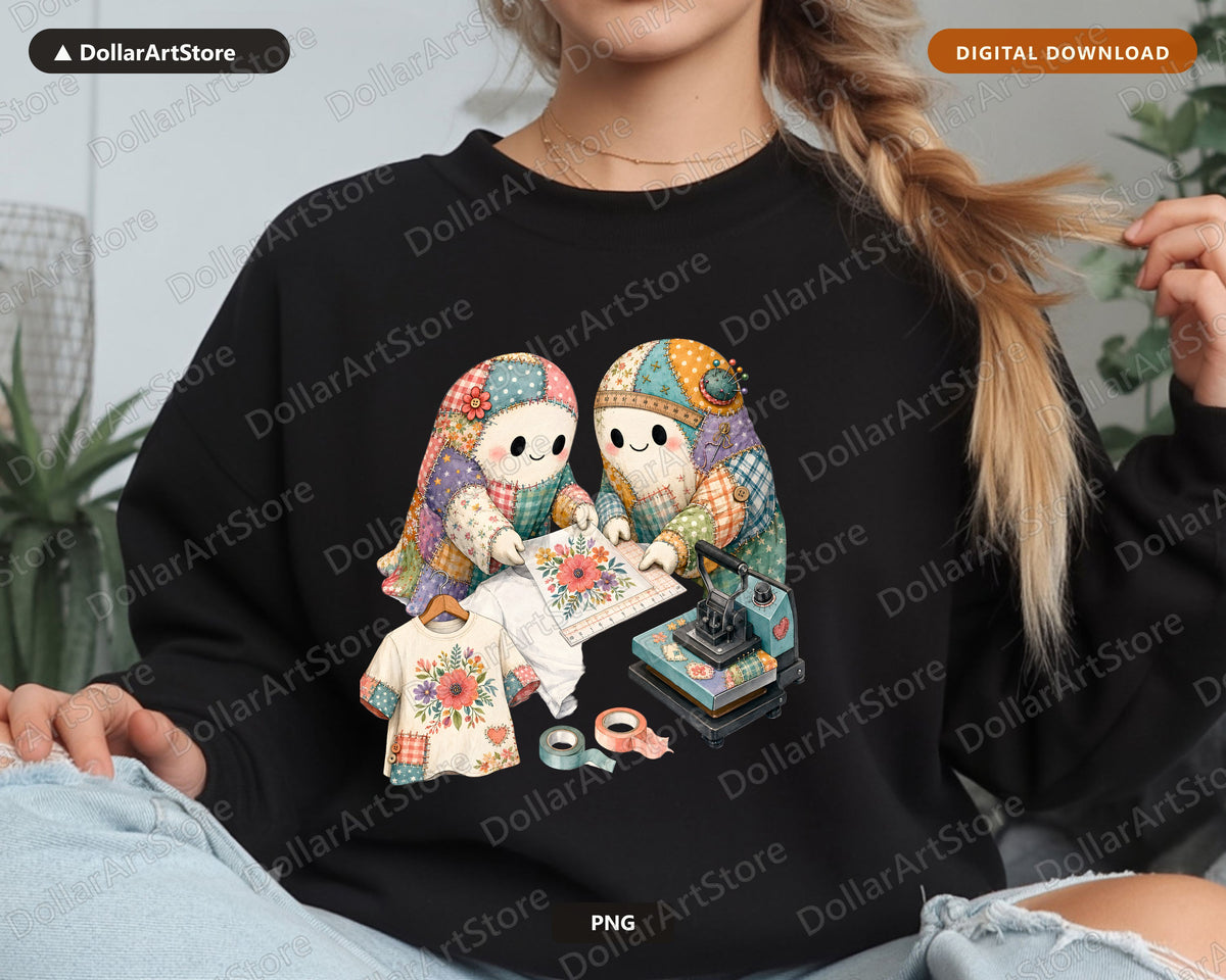 Crafting Ghost PNG, Sublimation Design, Cute Character Digital Download