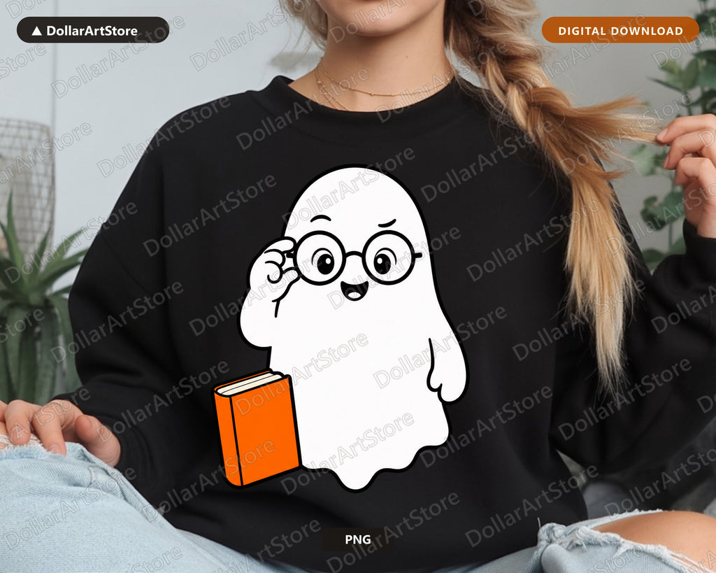 Bookish Ghost PNG, Cute Reading Design, Sublimation Shirt PNG Download