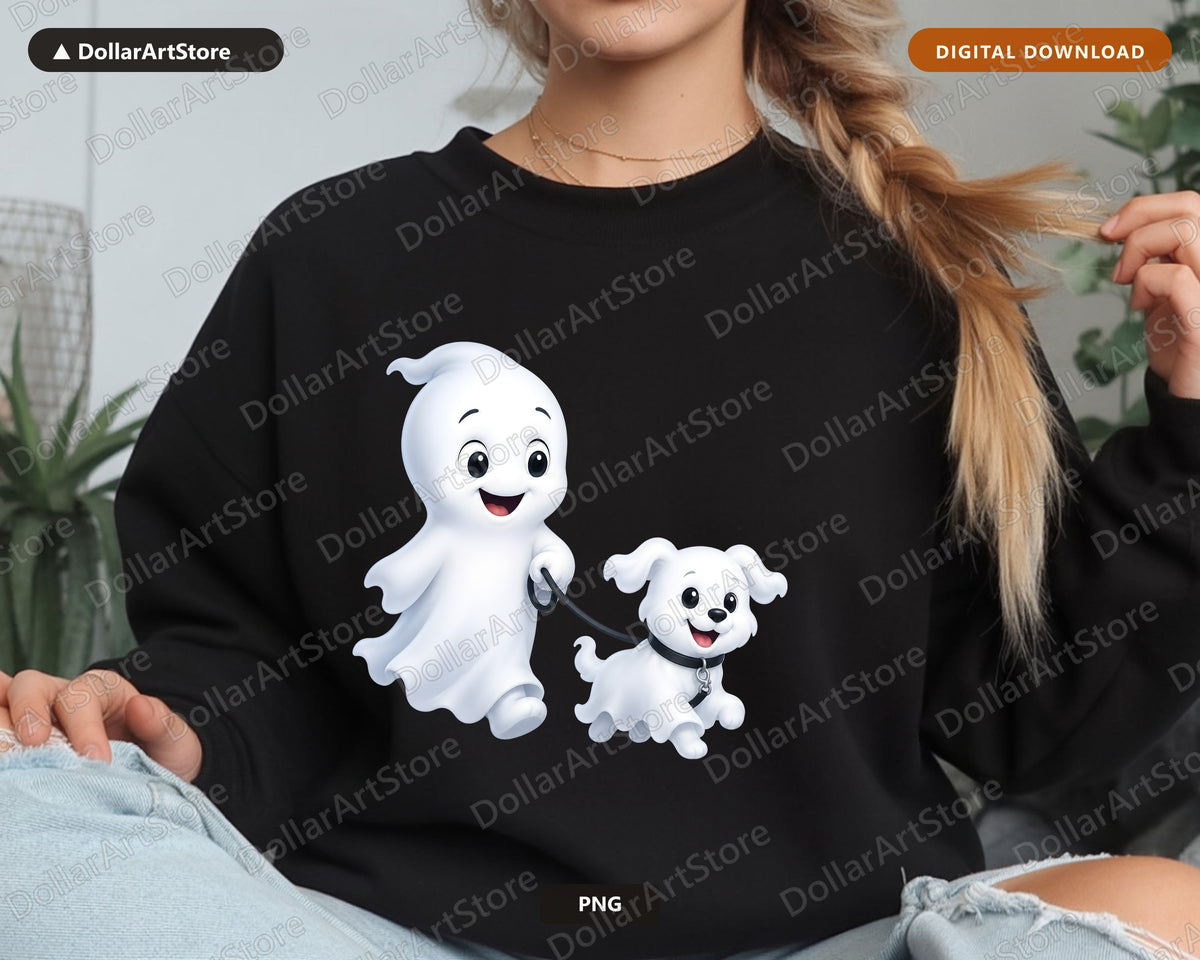 Cute Halloween Ghost PNG, Friendly Ghost Dog Digital Download Sublimation Design
