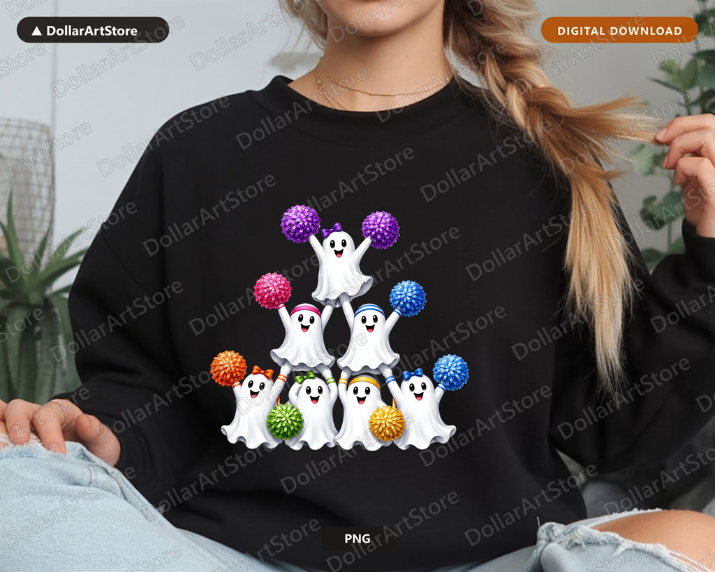 Cute Halloween Ghost PNG, Cheerleader Design, Sublimation Shirt Design Digital Download