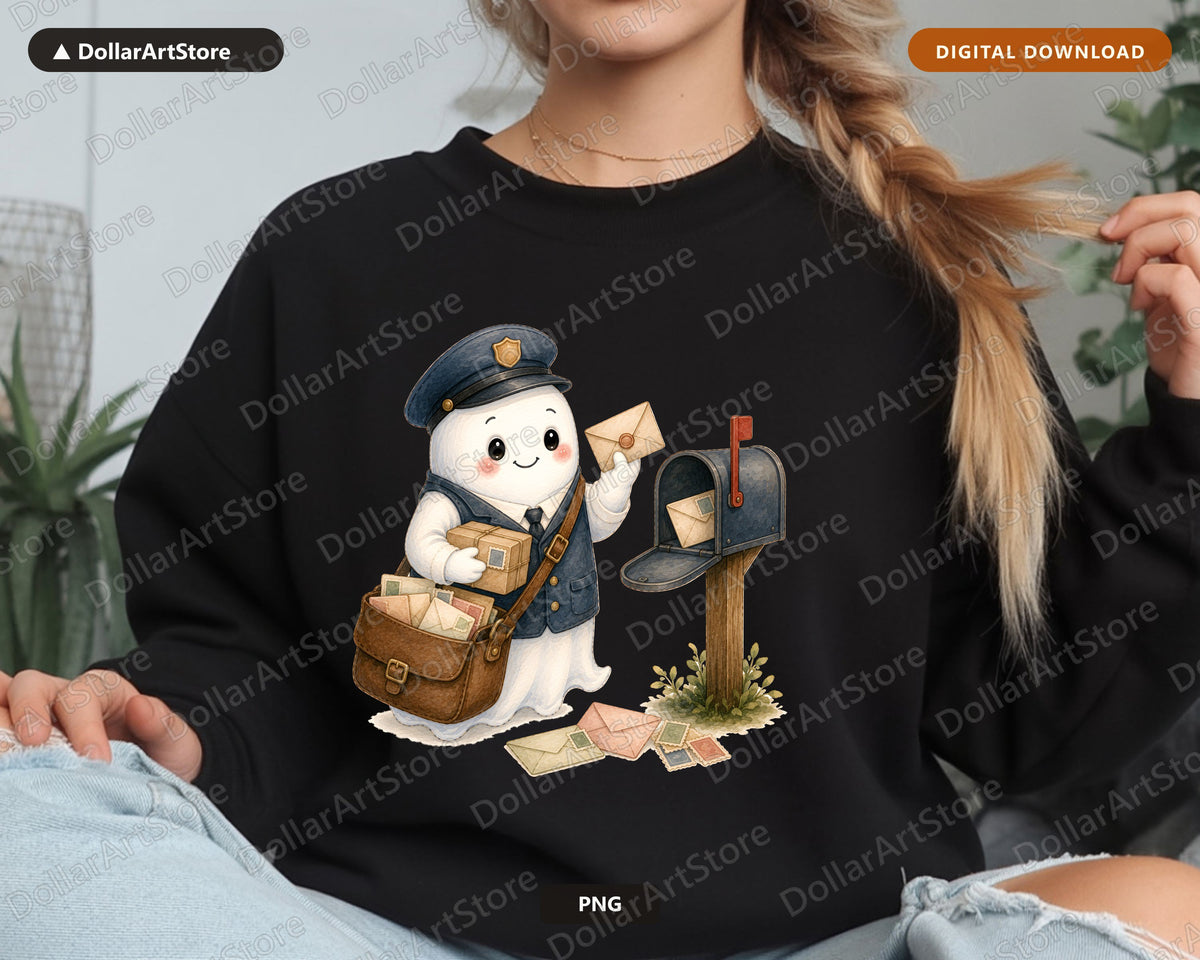 Cute Postman Ghost PNG, Sublimation Design, Shirt Design Digital Download