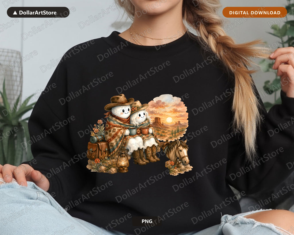 Western Cowboy Ghost PNG, Sublimation Design, Shirt Design Digital Download