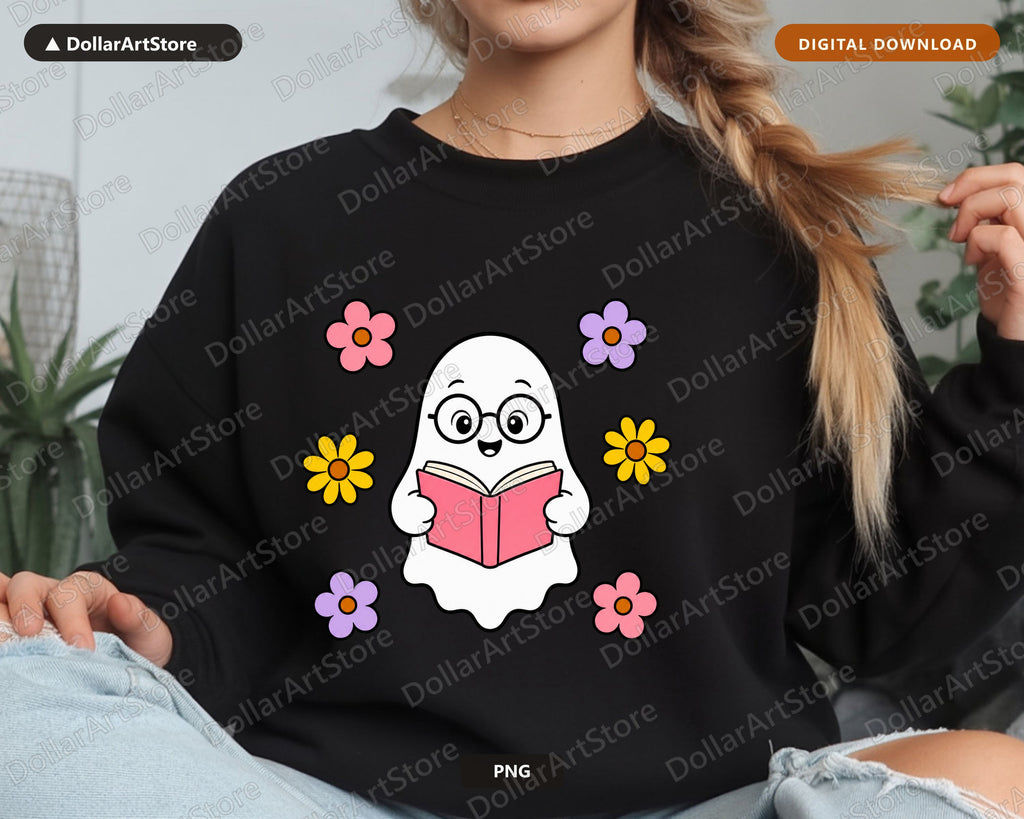 Bookish Ghost PNG, Reading Design, Sublimation Digital Download