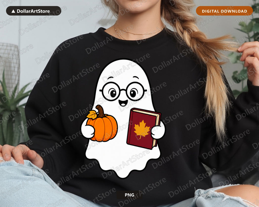Bookish Ghost PNG, Autumn Fall Design, Sublimation Shirt Printable Download