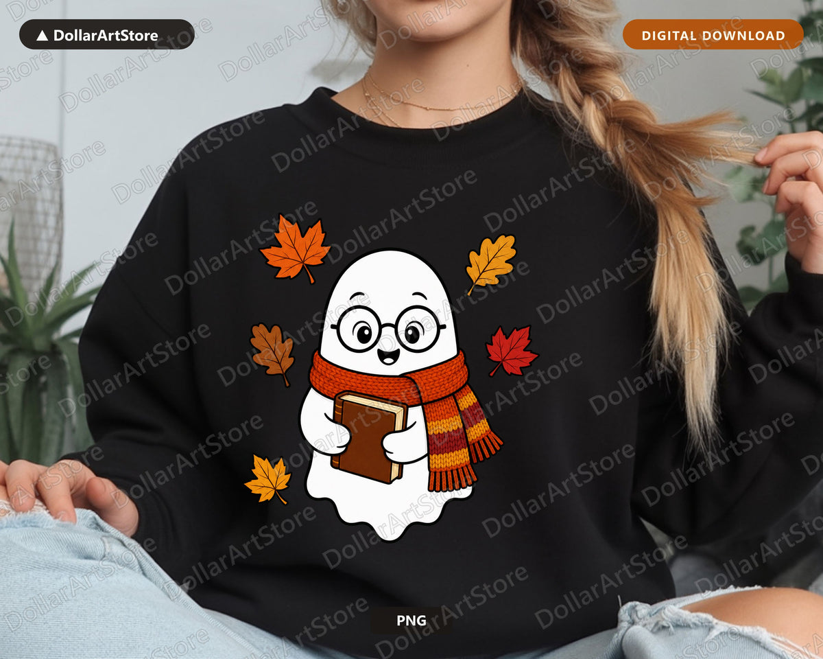 Bookish Ghost PNG, Fall Sublimation Design, Autumn Shirt Design Digital Download