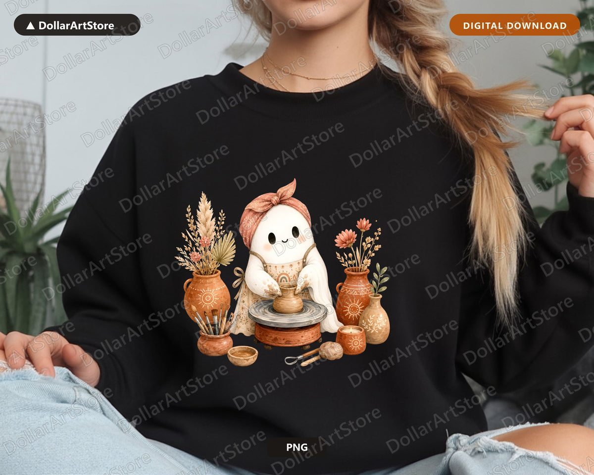 Boho Ghost PNG, Pottery Ceramic Art, Sublimation Design Digital Download