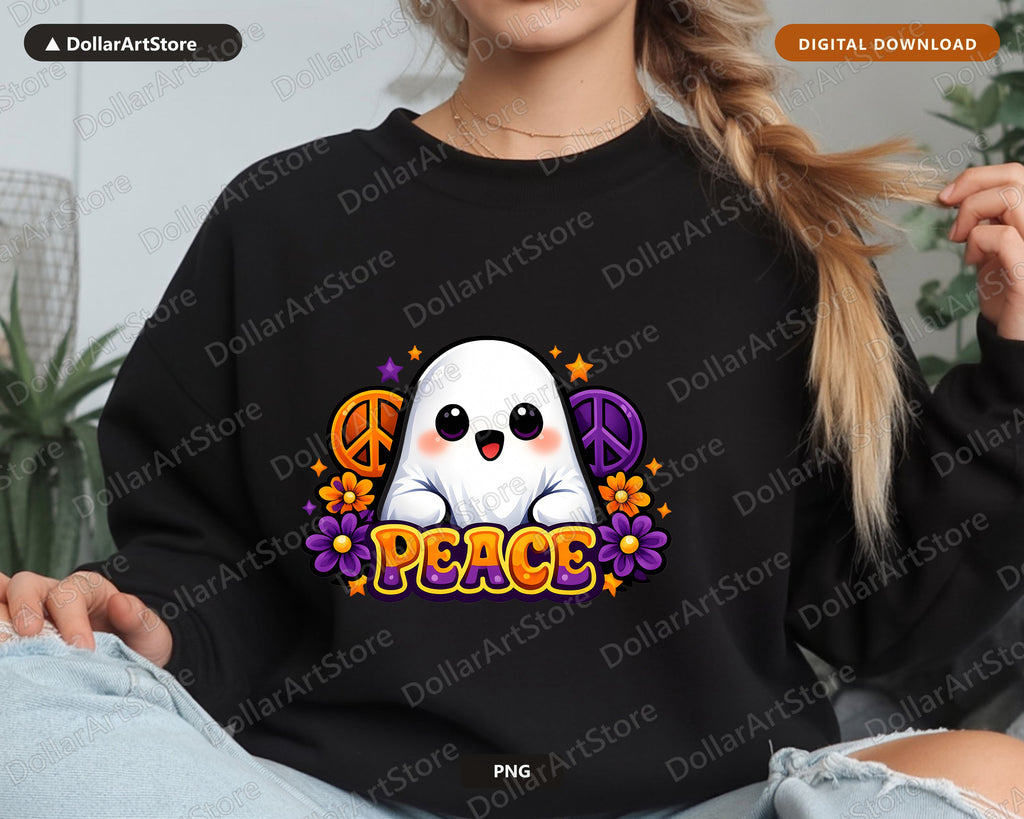 Cute Halloween Ghost PNG, Peace Sublimation Design, Digital Download