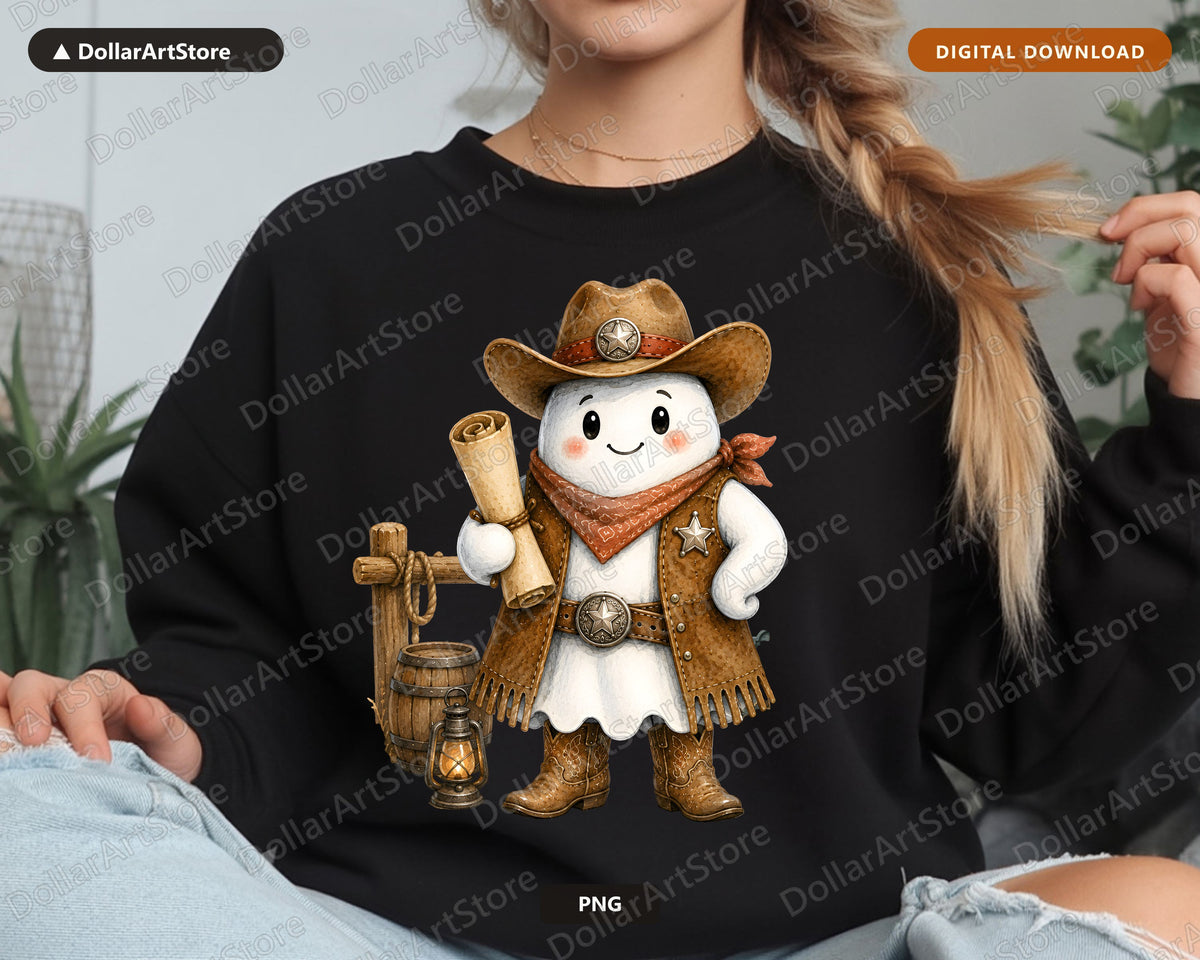 Western Cowboy Ghost PNG, Sublimation Design, Cute Western Shirt Design Digital Download