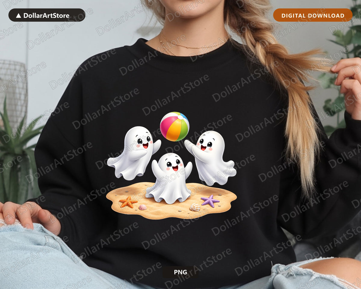 Cute Beach Ghosts PNG, Sublimation Design, Halloween Shirt Design Digital Download