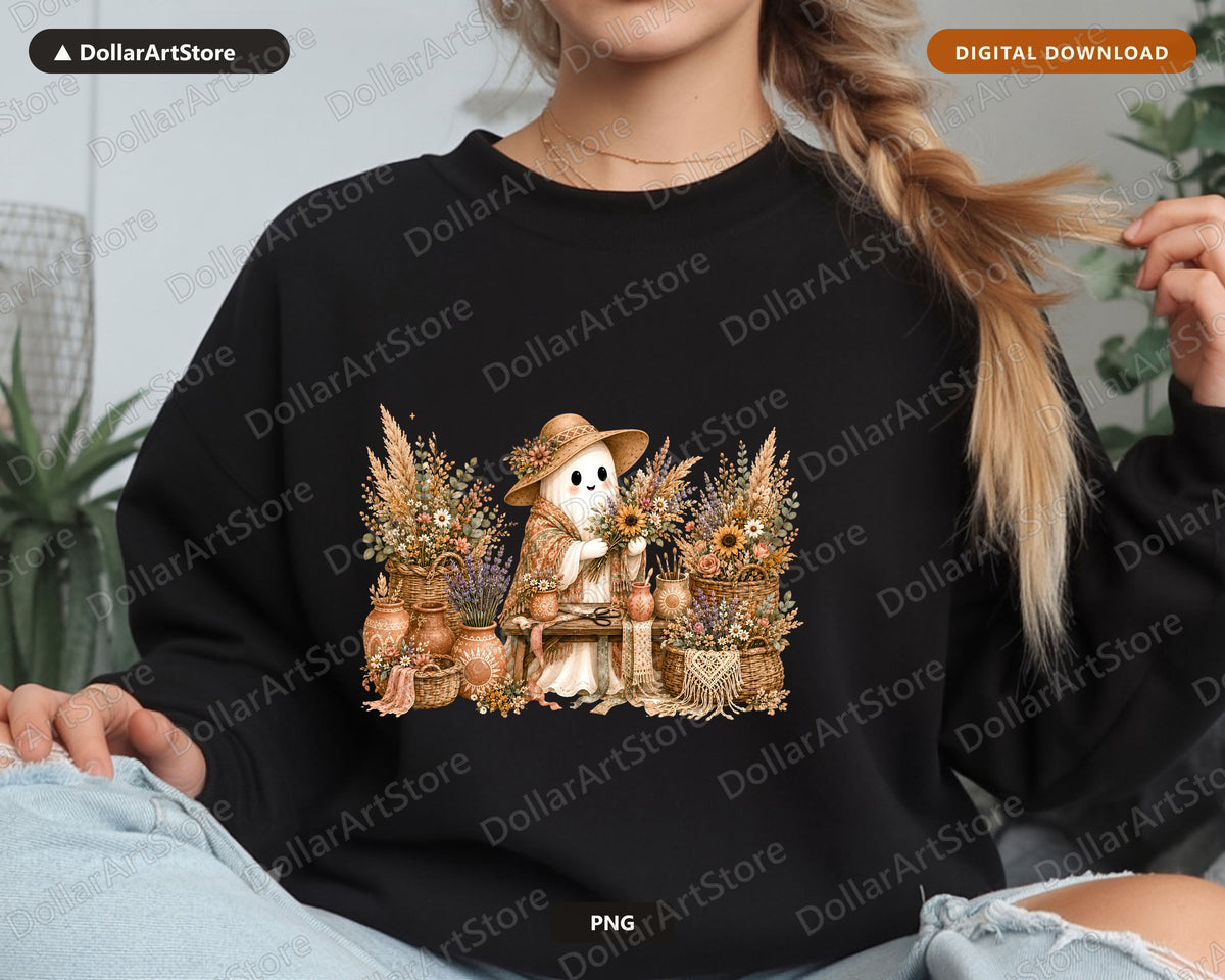 Boho Ghost PNG Sublimation Design, Fall Shirt Design Digital Download