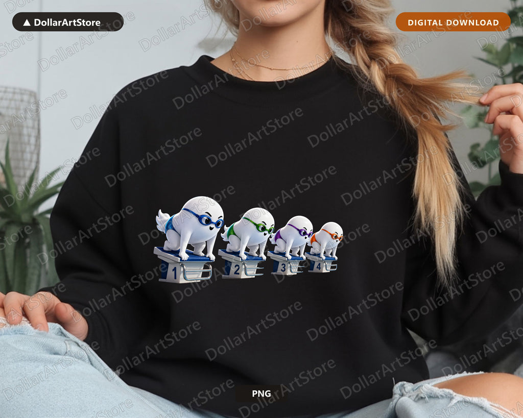 Cute Halloween Ghost PNG Swimming Sublimation Design | Shirt & Tumbler Digital Download