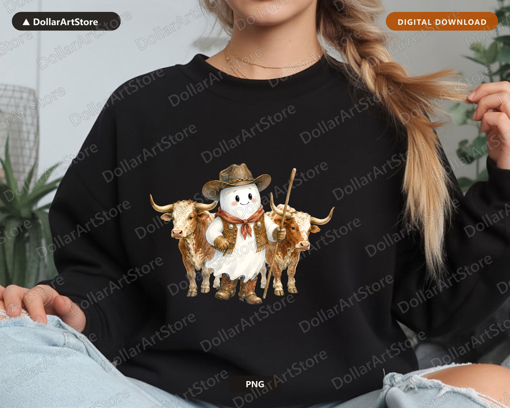 Western Cowboy Ghost PNG, Sublimation Design, Shirt Design Digital Download